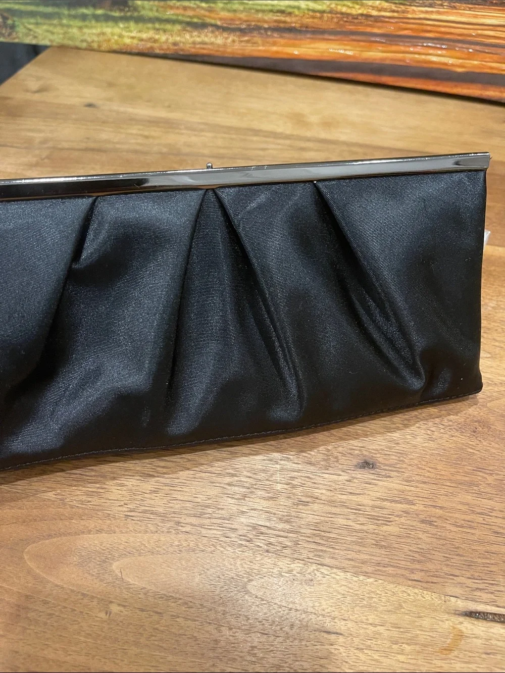 Ann Taylor Loft Black Satin Evening Clutch with Chain Strap